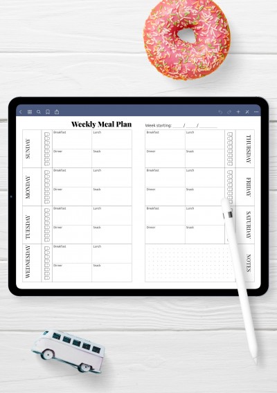 iPad Weekly meal planner template