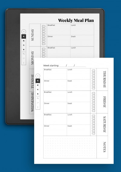 Kindle Scribe Weekly meal planner template