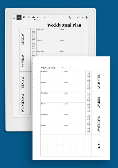 Supernote A6X Weekly meal planner template