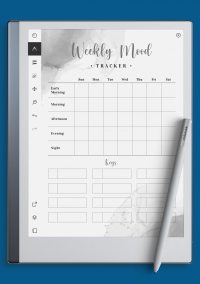 reMarkable Weekly Mood Tracker Template - Aquarelle Grey