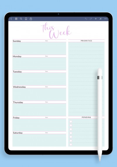 Weekly Plan Template for GoodNotes - Blue and Violet 