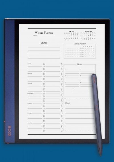 Weekly planner with habit tracker template for BOOX Note
