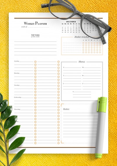 Download Weekly planner with habit tracker - Printable PDF