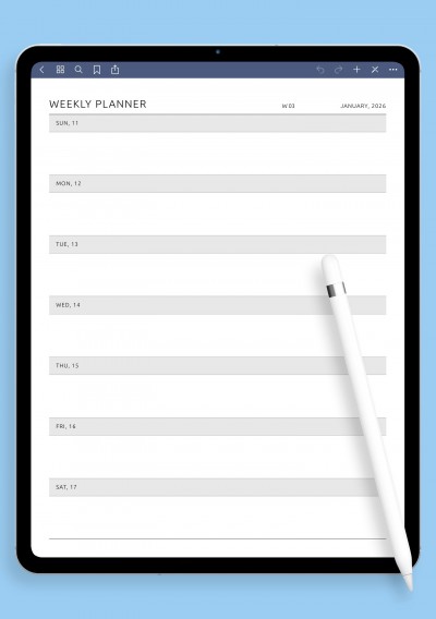 Weekly Planner – Horizontal Days template for GoodNotes