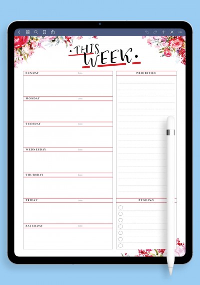 Weekly Planner Template with Priorities for iPad & Android