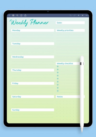 GoodNotes Weekly Planner Template with Checklist