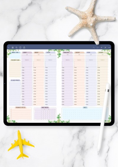 iPad Weekly Planner Undated - Floral Style Template 