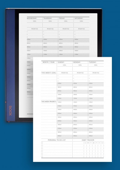 BOOX Note Air Weekly Planner Undated - Original Style Template