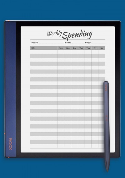 Weekly Spending Blank Template for BOOX Note