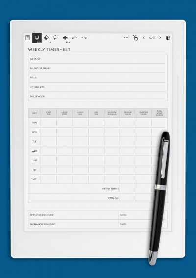 Supernote A5X Weekly Timesheet Template