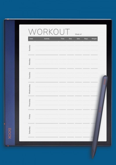 Weekly workout template for BOOX Note