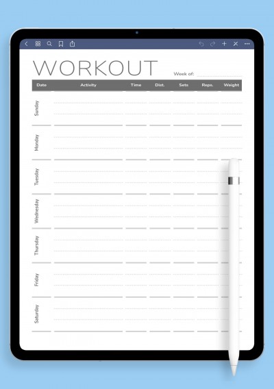 iPad Weekly Workout Template