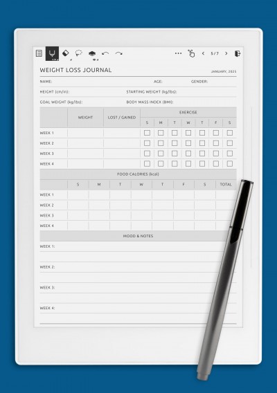 Weight Loss Journal template for Supernote