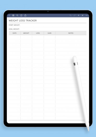 Weight Loss Progress Tracker template for GoodNotes