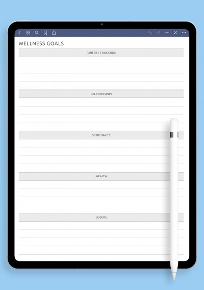 Wellness Goals Template for iPad Pro
