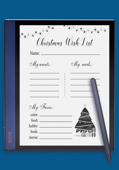 White Christmas Wish List Template for BOOX Note