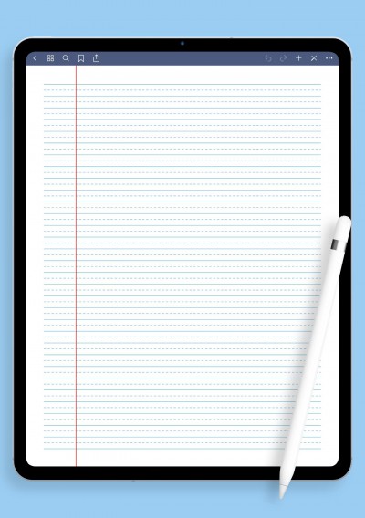 Wide Ruled with dashed center guide line - Blue lines template for GoodNotes