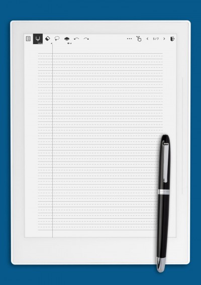 Wide Ruled with dashed center guide line - Blue lines template for Supernote