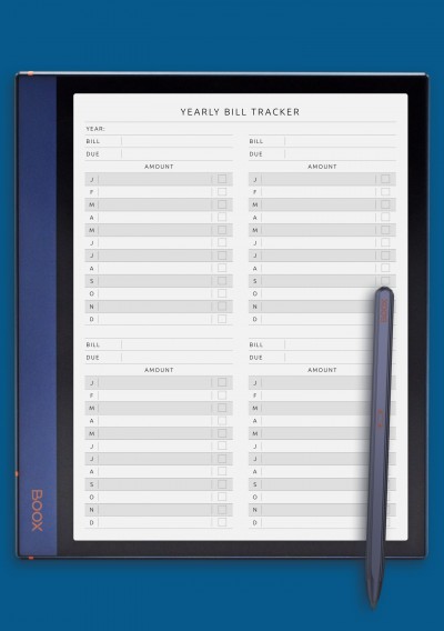 BOOX Note Air Yearly Bill Tracker Template