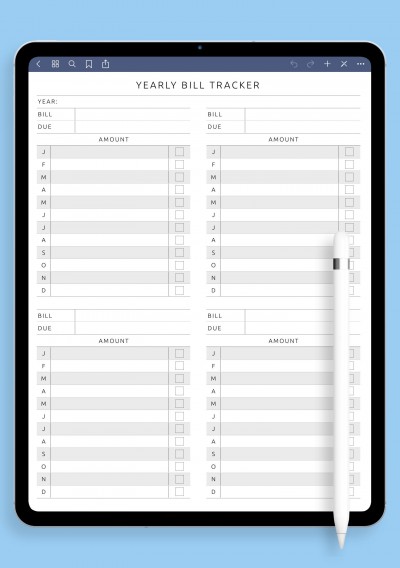 Notability Yearly Bill Tracker Template