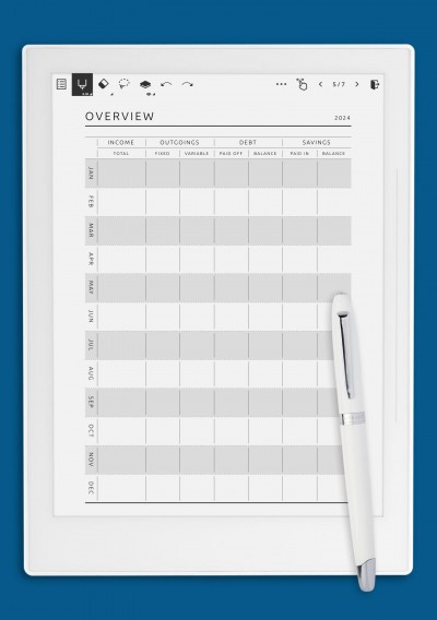Supernote Yearly Budget Overview Template