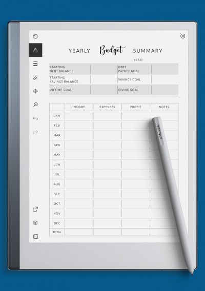 reMarkable Yearly Budget Summary Template