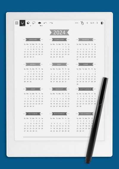 Yearly Calendar - Casual Style Template for Supernote
