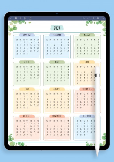 Yearly Calendar - Floral Style Template for GoodNotes
