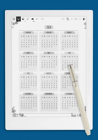 Yearly Calendar - Floral Style Template for Supernote