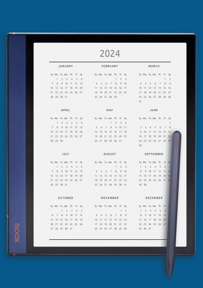 Yearly Calendar - Original Style template for BOOX