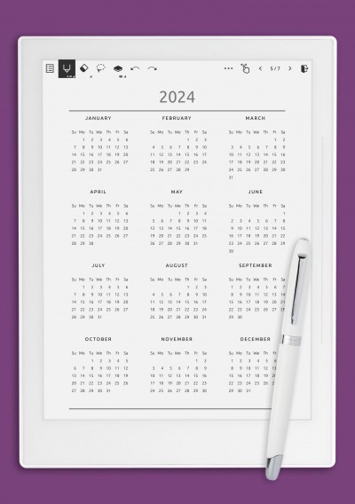Yearly Calendar - Original Style template for Supernote