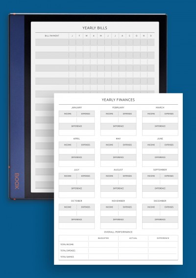 Yearly Finances and Bills Template for BOOX Tab