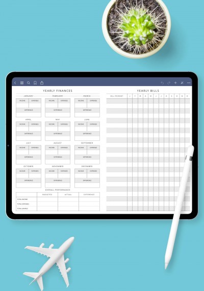 Yearly Finances and Bills Template for GoodNotes