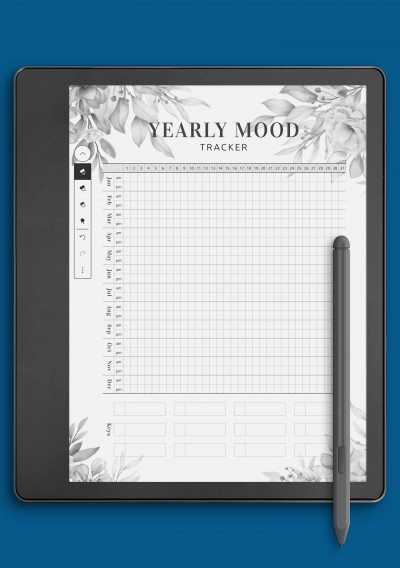 Yearly Mood Tracker Template - Floral template for Kindle Scribe