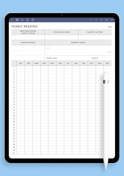 Yearly Reading Template for iPad