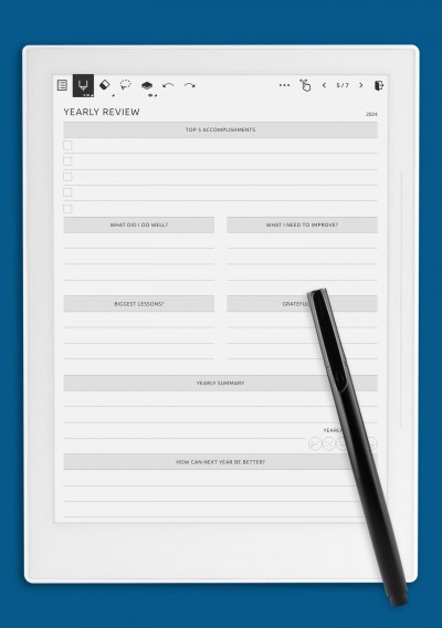  Yearly Review Template for Supernote A6X