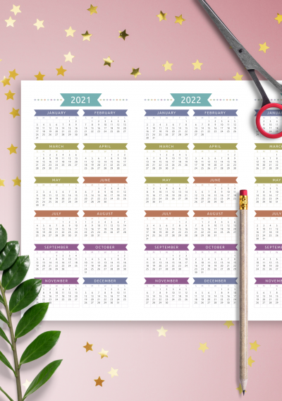 Download 3-year Calendar Template - Casual Style - Landscape View - Printable PDF