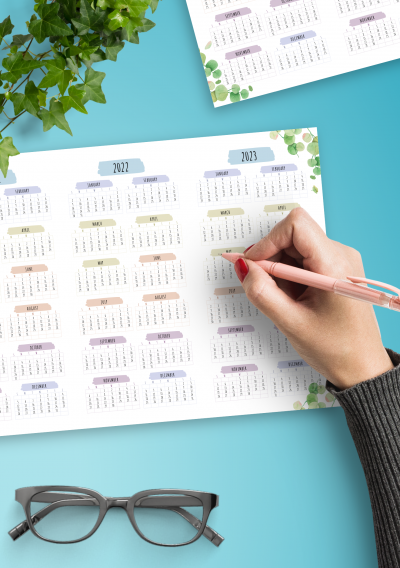 Download Printable 3-year Calendar Template - Floral Style - Landscape ...