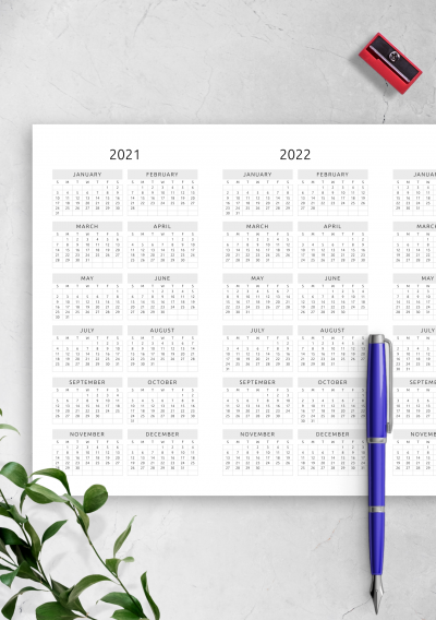 Download 3-year Calendar Template - Original Style - Landscape View - Printable PDF