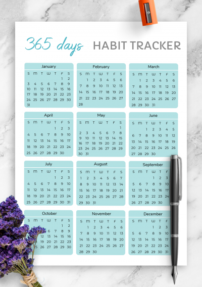 Download 365 Days Habit Tracker Template - Printable PDF