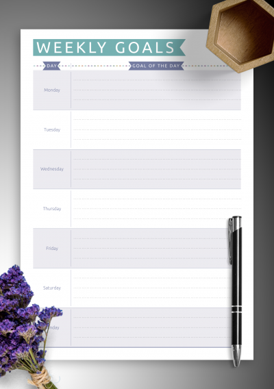 Download 7 Days Weekly Goals - Casual Style - Printable PDF
