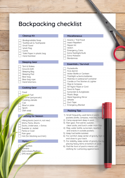 Download Backpacking Checklist Template - Printable PDF