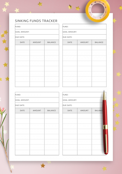 Download Blank Sinking Funds Tracker Template - Printable PDF