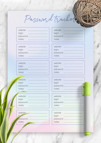 Download Password Tracker Template Blue and Pink - Printable PDF