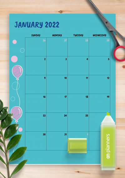 download printable blue monthly birthday calendar pdf