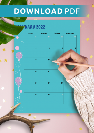 download printable blue monthly birthday calendar pdf
