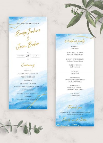 Download Blue Sky Winter Wedding Program - Printable PDF