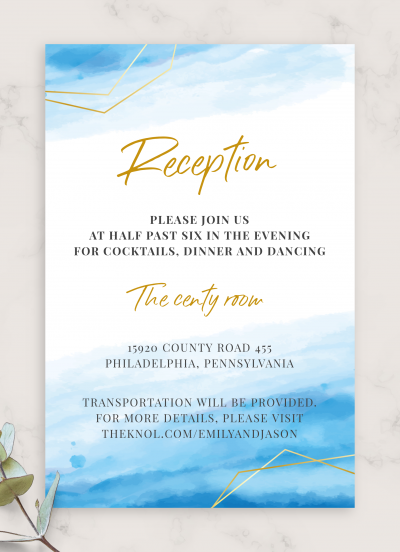 Download Blue Sky Winter Wedding Reception Card - Printable PDF