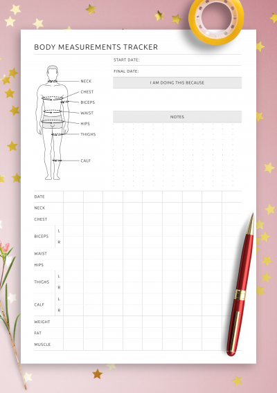 Download Body Measurement Tracker Male - Printable PDF