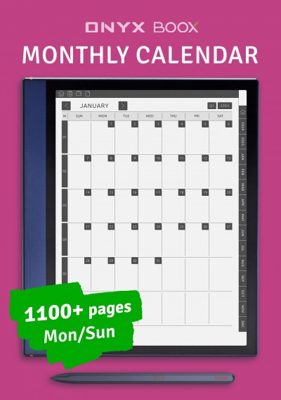 Download BOOX Note Air Monthly Calendar (5 years) 2023 - 2028 - Printable PDF